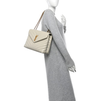SAINT LAURENT Calfskin Y Quilted Monogram Medium Loulou Chain Satchel Crema Soft