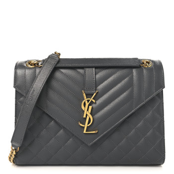 SAINT LAURENT Grain De Poudre Textured Mixed Matelasse Triquilt Medium Monogram Satchel Storm