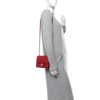 CHANEL Lambskin Quilted Mini Square Flap Red