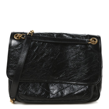SAINT LAURENT Crinkled Calfskin Matelasse Monogram Medium Niki Chain Satchel Black