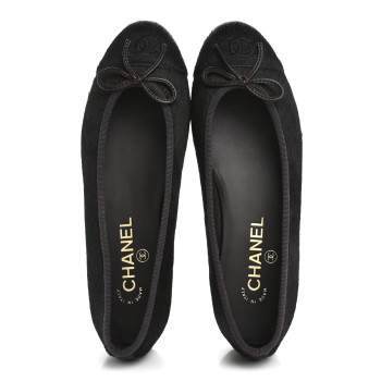 CHANEL Pony Hair Cap Toe CC Ballerina Flats 38 Dark Burgundy Black