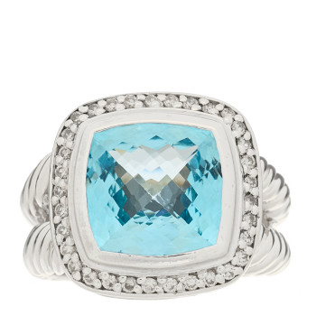 DAVID YURMAN Sterling Silver Diamond Blue Topaz 11mm Albion Ring 54 7