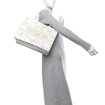 CHRISTIAN DIOR Canvas Embroidered Medium Butterfly Zodiac Book Tote Gold