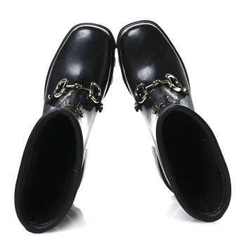 GUCCI Rubber Womens Horsebit Ankle Boots 41 Black