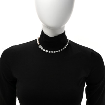 CHANEL Pearl Crystal CC Choker Necklace Silver