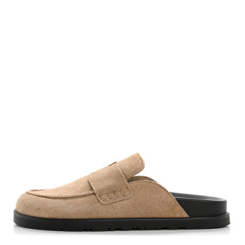 HERMES Suede Calfskin Mens Go Mules 36 Beige Argile