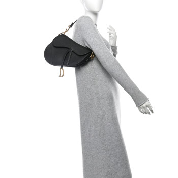 CHRISTIAN DIOR Grained Calfskin Saddle Bag Black