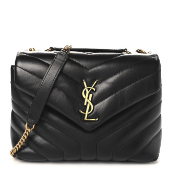 SAINT LAURENT Calfskin Y Quilted Monogram Small Loulou Chain Satchel Black