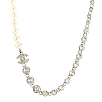 CHANEL Pearl Crystal CC Choker Necklace Silver