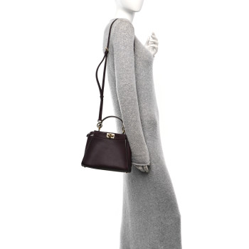 FENDI Vitello Seta Fabric Jacquard FF 1974 Mini Peekaboo Iconic Satchel Granata Tobacco Moro
