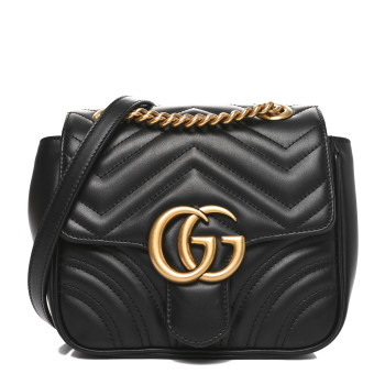 GUCCI Calfskin Matelasse Mini GG Marmont Square Shoulder Bag Black