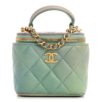 CHANEL Lambskin Quilted Ombre Top Handle Mini Vanity Case With Chain Blue Green
