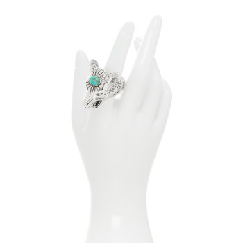GUCCI Sterling Silver Turquoise Anger Forest Wolf Head Ring 58 8.5