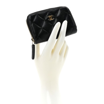 CHANEL Caviar Quilted Zip Coin Purse Black