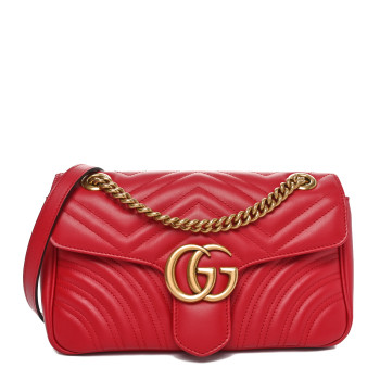 GUCCI Calfskin Matelasse Small GG Marmont Shoulder Bag Hibiscus Red