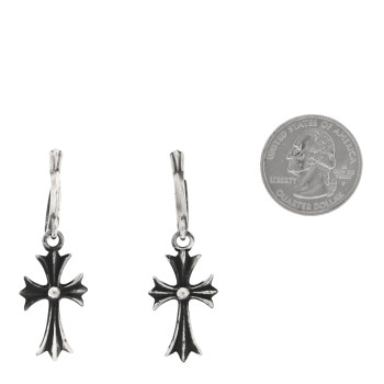 CHROME HEARTS Sterling Silver Tiny CH Cross Hoop Drop Earrings