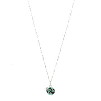 TIFFANY Sterling Silver Enamel Ladybug Pendant Necklace Blue Black