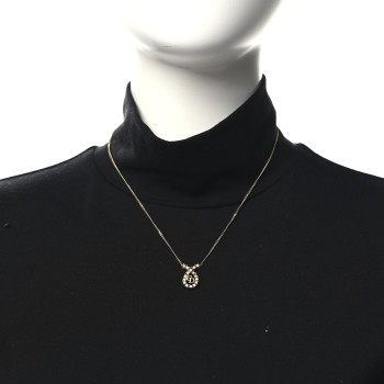 CHRISTIAN DIOR Metal Crystal CD Pendant Necklace Gold