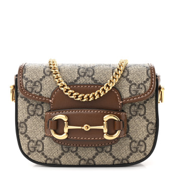 GUCCI GG Supreme Monogram Azalea Calfskin Web Horsebit 1955 Wallet On Strap Beige Ebony Brown Sugar