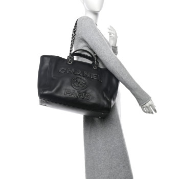 CHANEL Calfskin Medium Deauville Tote Black