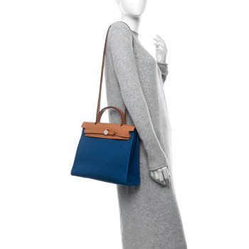 HERMES Vache Hunter Toile Herbag Zip 31 PM Bleu Natural