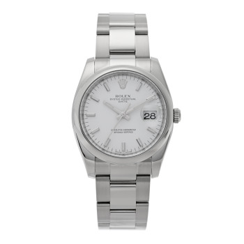 ROLEX Stainless Steel 34mm Oyster Perpertual Date Watch White 115200