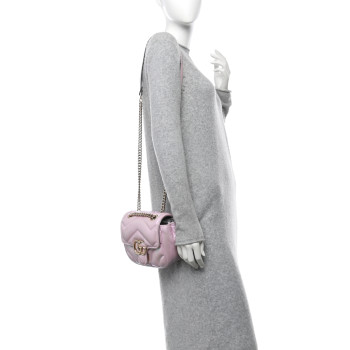 GUCCI Iridescent Nappa Chevron Matelasse Mini GG Marmont Shoulder Bag Iridescent Escape Pink