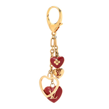 LOUIS VUITTON Coeurs Heart Bag Charm Key Holder Red