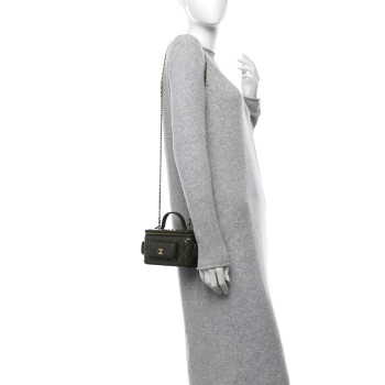 CHANEL Lambskin Quilted Polly Pocket East West Top Vanity With Chain Khaki