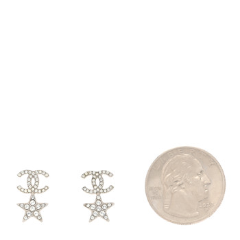 CHANEL Crystal CC Starfall Drop Earrings Silver