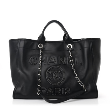 CHANEL Calfskin Medium Deauville Tote Black