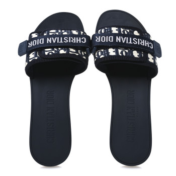 CHRISTIAN DIOR Nylon Oblique Dio(r)evolution Slide Sandals 41 Deep Blue