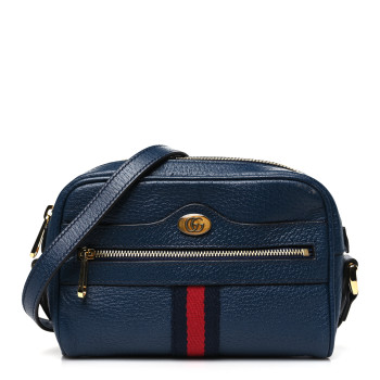 GUCCI Textured Calfskin Web Mini Ophidia Shoulder Bag Blue Agata