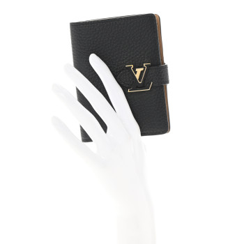 LOUIS VUITTON Taurillon Capucines Vertical Compact Wallet Black