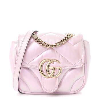 GUCCI Iridescent Nappa Chevron Matelasse Mini GG Marmont Shoulder Bag Iridescent Escape Pink