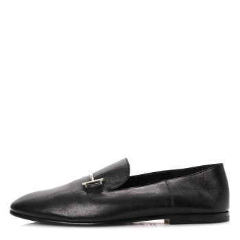 HERMES Goatskin Mens Saga Loafers 43.5 Black