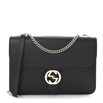 GUCCI Dollar Calfskin Interlocking G Shoulder Bag Black