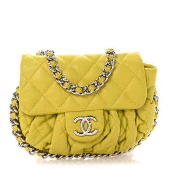 CHANEL Washed Lambskin Quilted Mini Chain Around Flap Yellow