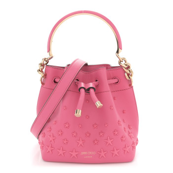 JIMMY CHOO Calfskin Star Studded Bon Bon Bucket Bag Candy Pink