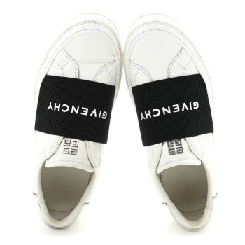 GIVENCHY Calfskin Band Logo Womens City Sport Sneakers 37.5 White Black