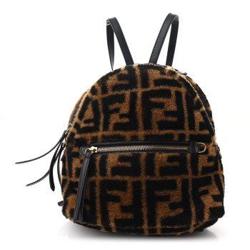 FENDI Shearling Macro FF 1974 Mini Backpack Tobacco Black
