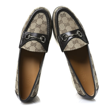 GUCCI Monogram Horsebit Calfskin Womens Horsebit Wedge Platform Loafers 40 Beige Blue