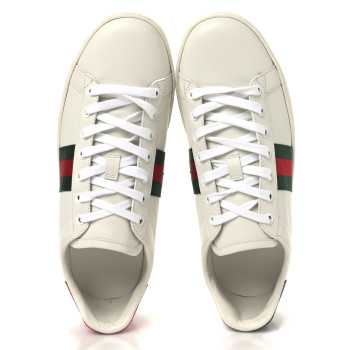 GUCCI Calfskin Ayers Bee Embroidered Womens Ace Sneakers 40.5 White Green