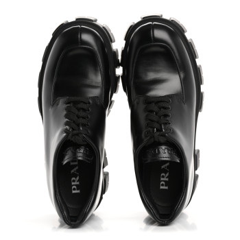 PRADA Spazzolato Rois Monolith 55mm Derby Loafers 37 Black