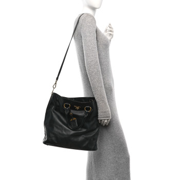 PRADA Soft Calf Side Zip Tote Black
