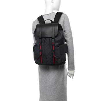 GUCCI Soft GG Supreme Monogram Calfskin Web Double Buckle Backpack Black