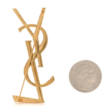 SAINT LAURENT Brass Cassandre YSL Twisted Brooch Gold