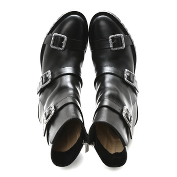 JIMMY CHOO Calfskin Crystal Buckle Hank Boots 38 Black