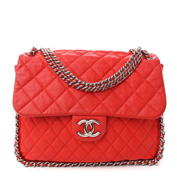 CHANEL Washed Lambskin Quilted Maxi Chain Around Flap Red