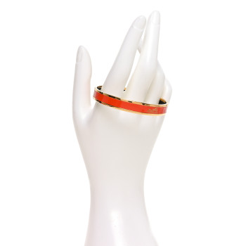 HERMES Enamel Printed Narrow Caleche Bracelet 65 Orange
